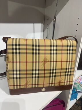 Burberry Yellow Vintage Check Messenger Bag with Brown Trim